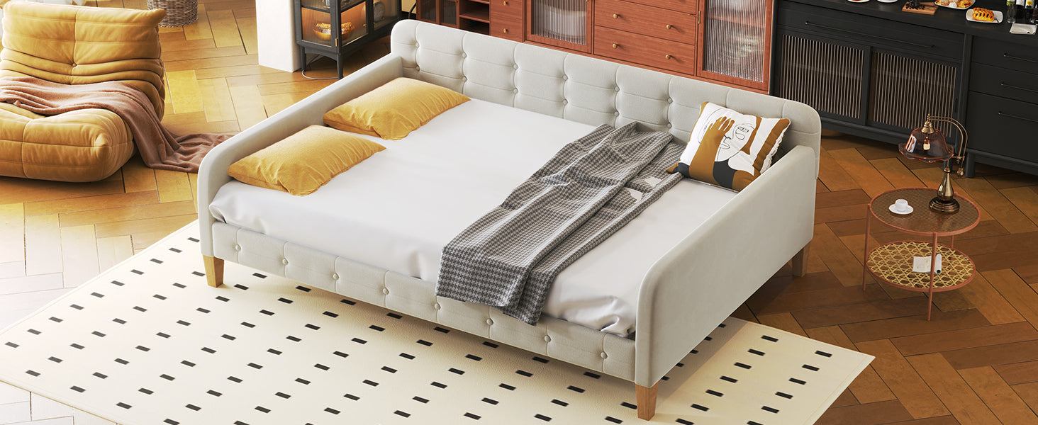 Full Size Upholstered Daybed With 4 Support Legs,White Full White Upholstered