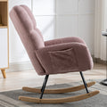 Rocking Chair With Pocket, Soft Teddy Fabric Rocking Chair For Nursery, Comfy Wingback Glider Rocker With Safe Solid Wood Base For Living Room Bedroom Balcony Pink Pink Casual Foam Teddy