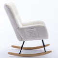 Rocking Chair With Pocket, Soft Teddy Fabric Rocking Chair For Nursery, Comfy Wingback Glider Rocker With Safe Solid Wood Base For Living Room Bedroom Balcony White White Casual Foam Teddy