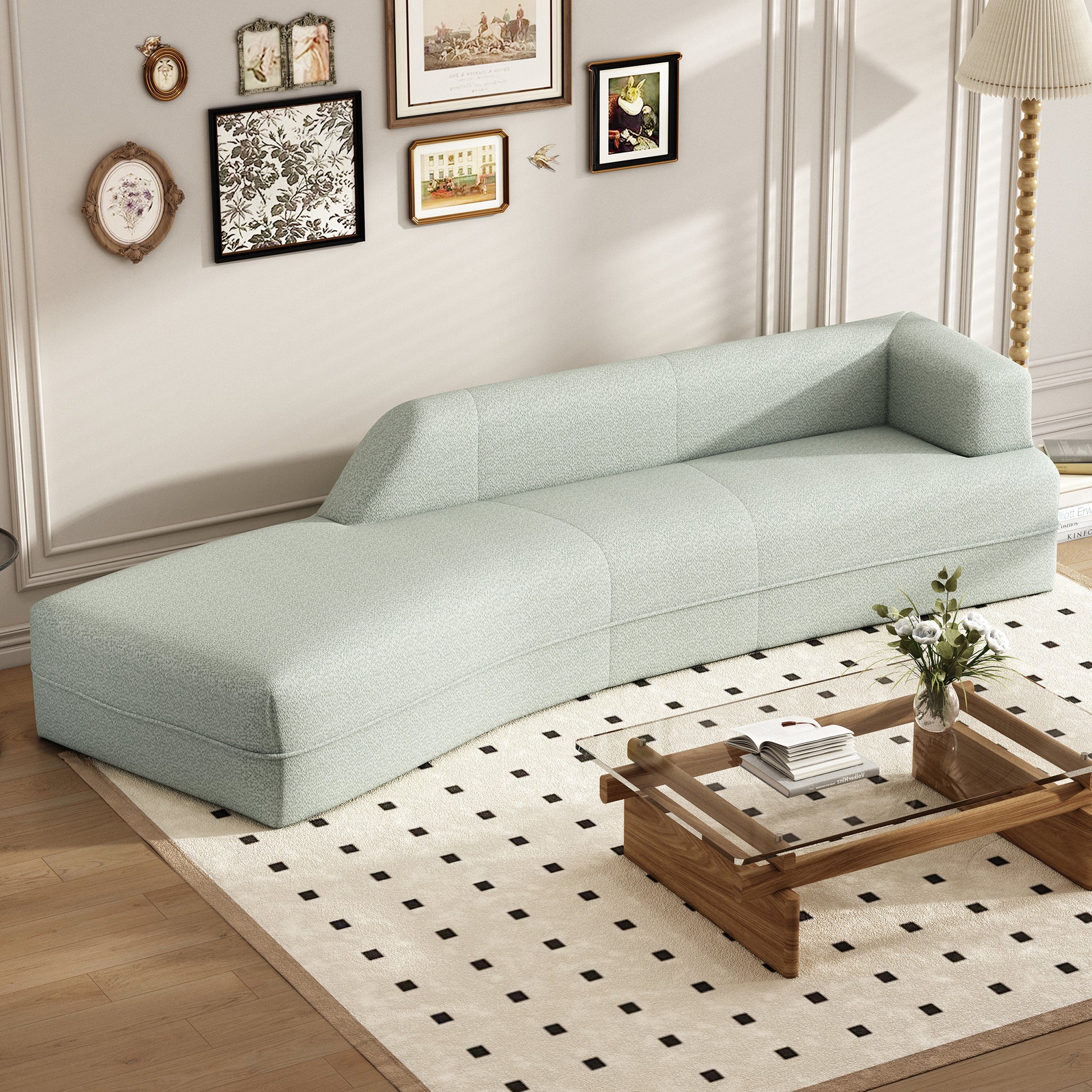 109.4" Curved Chaise Lounge Modern Indoor Sofa Couch For Living Room, Green Old Sku:Wf313109Aaf Green Boucle