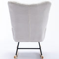 Rocking Chair With Pocket, Soft Teddy Fabric Rocking Chair For Nursery, Comfy Wingback Glider Rocker With Safe Solid Wood Base For Living Room Bedroom Balcony White White Casual Foam Teddy