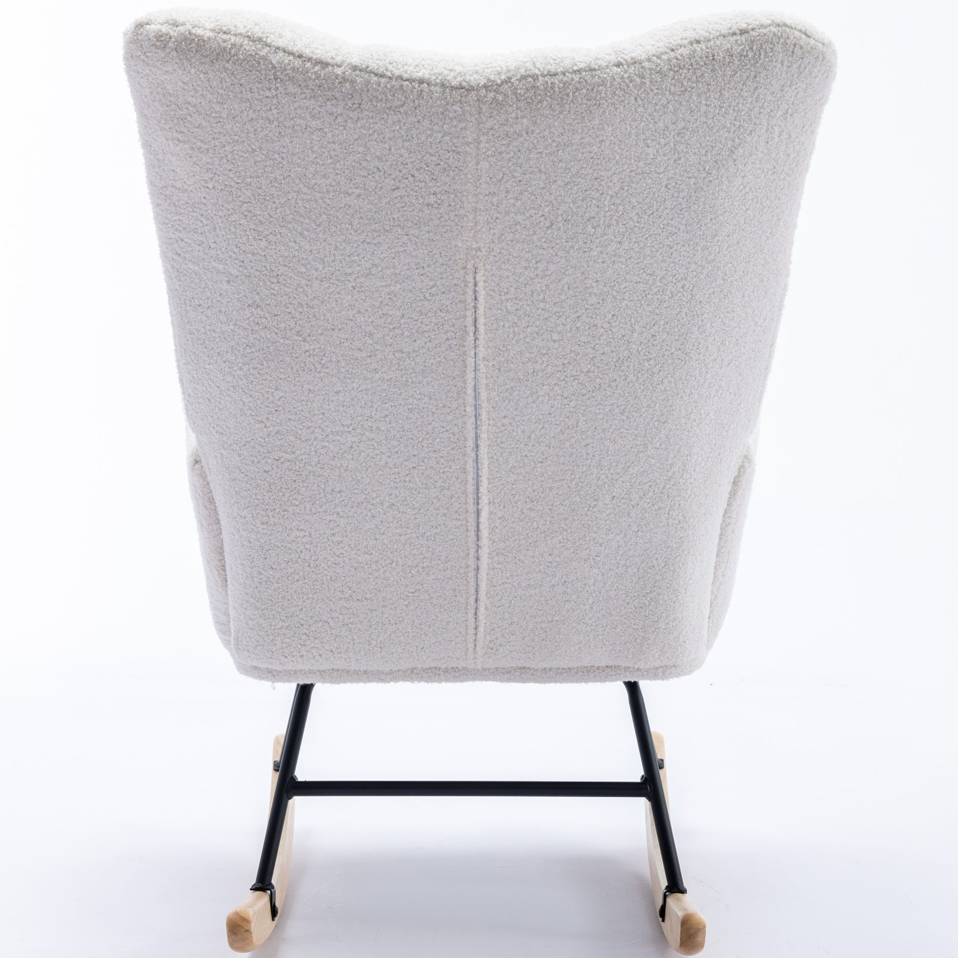 Rocking Chair With Pocket, Soft Teddy Fabric Rocking Chair For Nursery, Comfy Wingback Glider Rocker With Safe Solid Wood Base For Living Room Bedroom Balcony White White Casual Foam Teddy