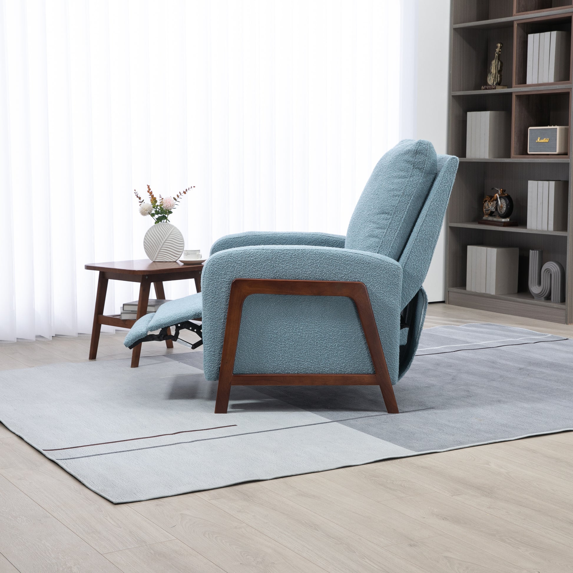 Coolmore Recliner Chair Adjustable Home Theater Single Fabric Recliner Sofa Furniture With Thick Seat Cushion And Backrest Modern Living Room Recliners Light Blue Boucle