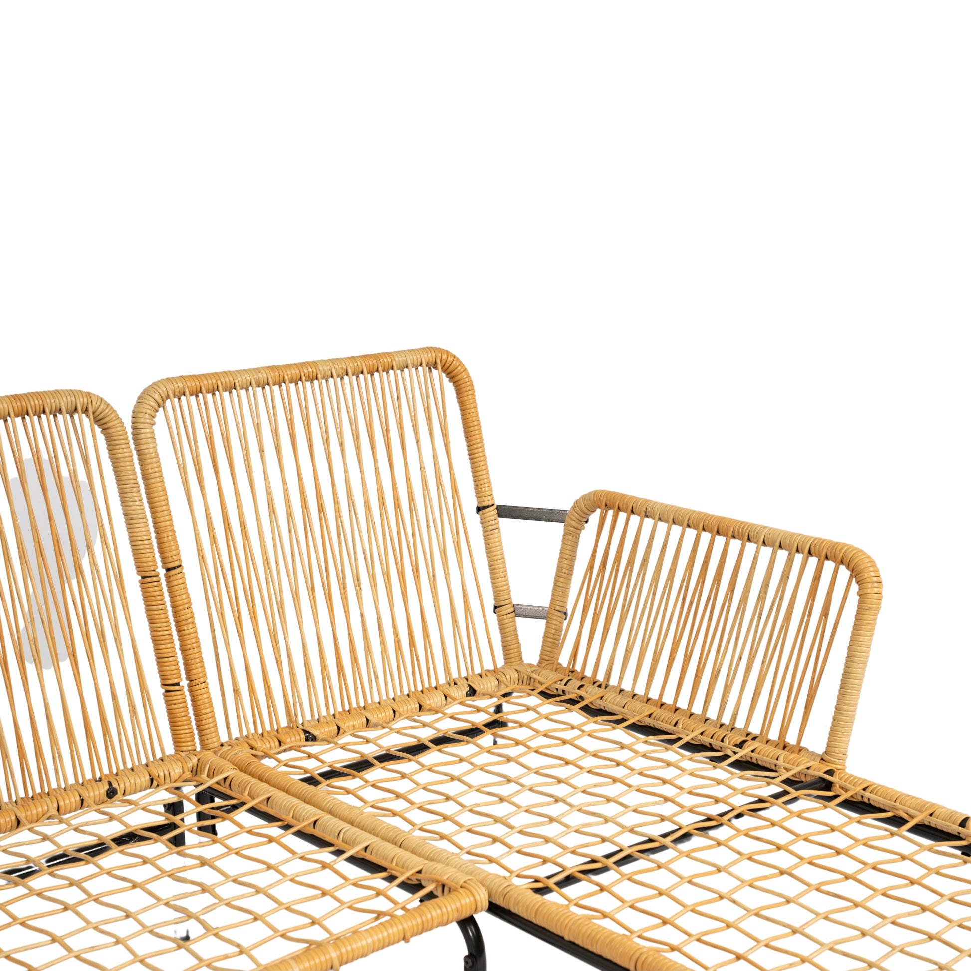 3 Pieces Outdoor Patio Wicker Furniture Sets Table And Chairs With 3.15 Inches Thick Cushion Outdoor Sofa Set Natural Yellow Wicker Creme Cushion Yes Complete Patio Set Light Yellow Rust Resistant Frame Mildew Resistant Cushion Garden & Outdoor Modern