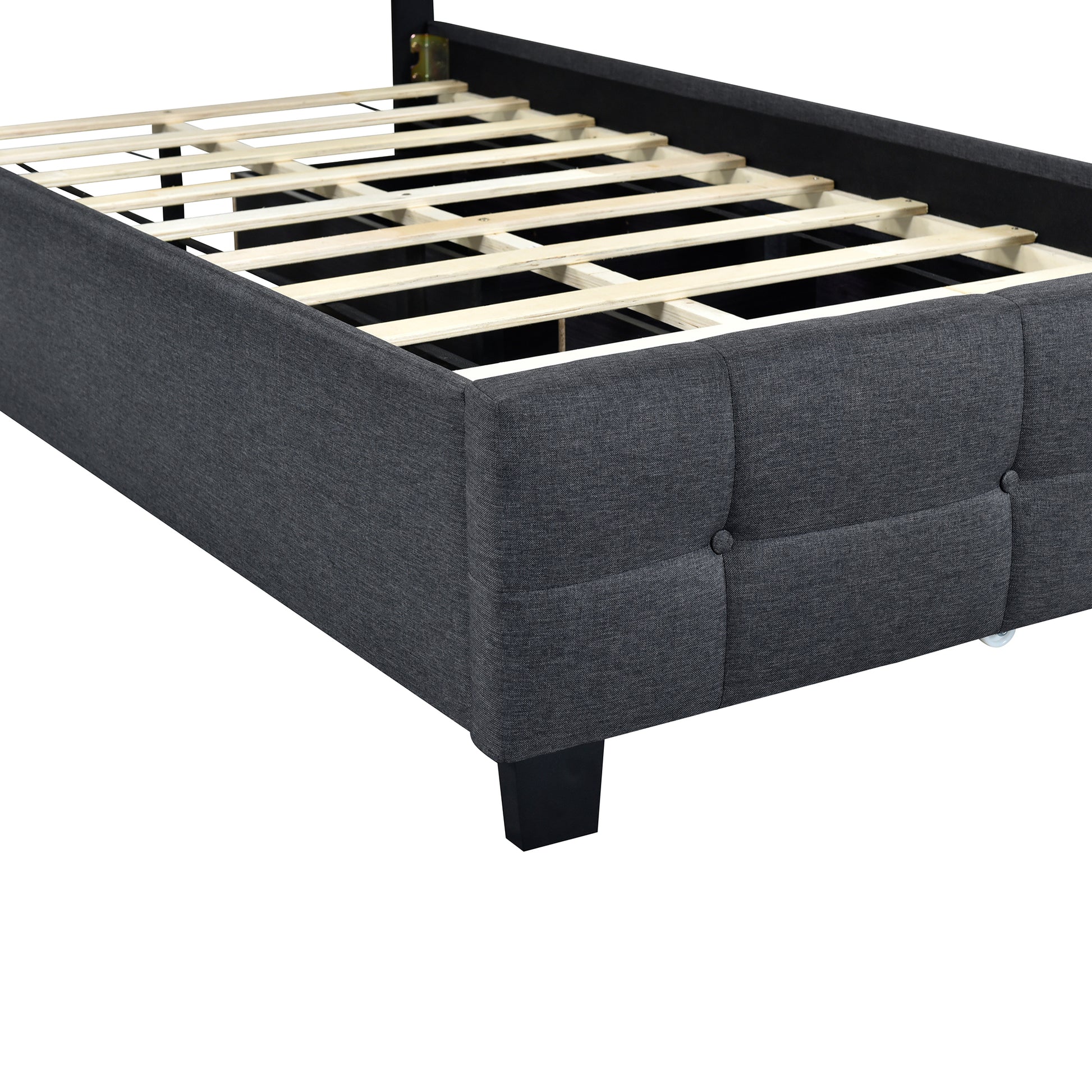 Twin Size Upholstered Platform Bed With Led Frame And 2 Drawers, Linen Fabric, Gray Gray Linen