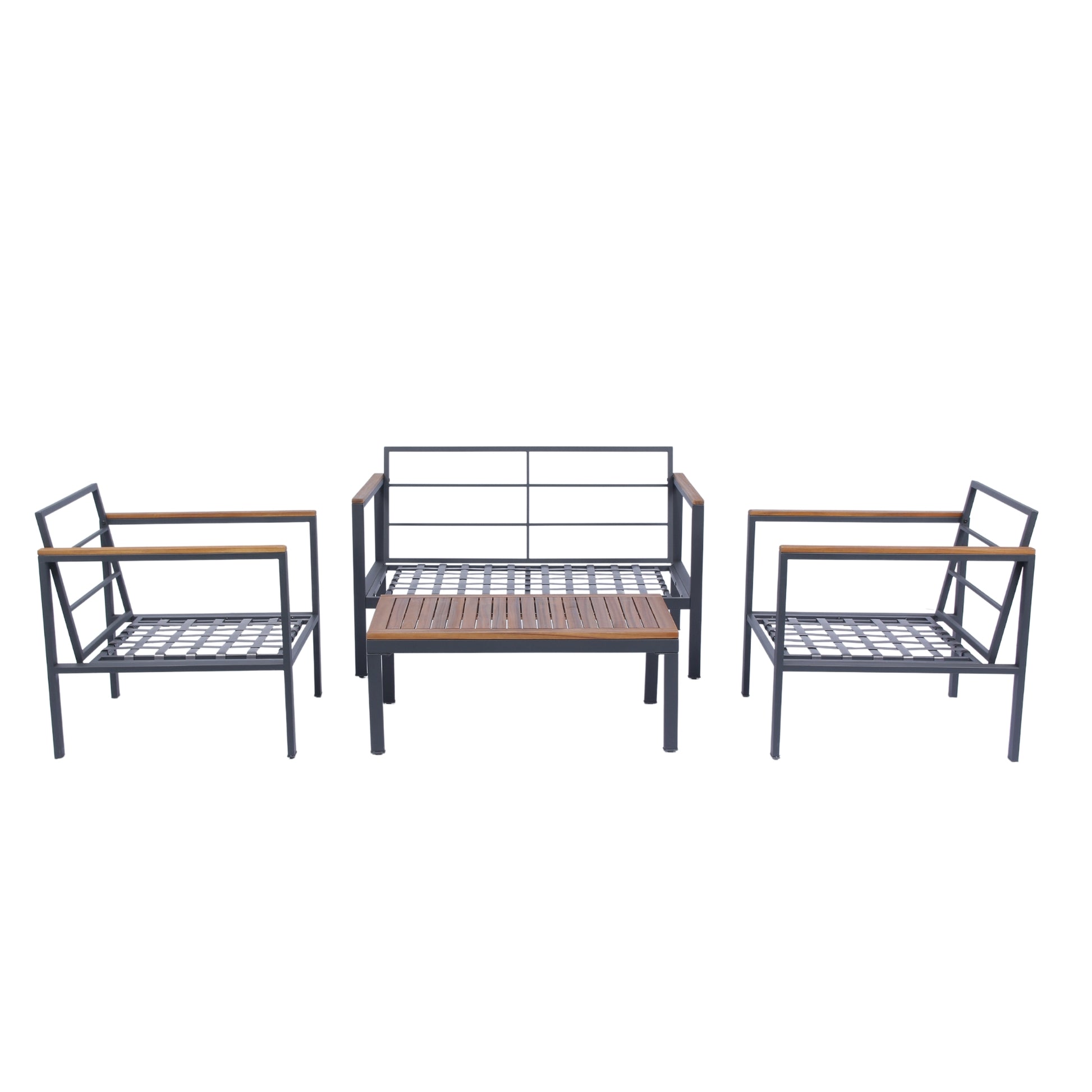 4 Piece Outdoor Sofa Set With Acacia Wood Top, Padded Patio Conversation Table Chair Set W Coffee Table For Garden, Backyard, Poolside Dark Grey Cushion Yes Complete Patio Set Dark Grey Rust Resistant Frame Mildew Resistant Cushion Garden & Outdoor
