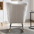 Rocking Chair With Pocket, Soft Teddy Fabric Rocking Chair For Nursery, Comfy Wingback Glider Rocker With Safe Solid Wood Base For Living Room Bedroom Balcony White White Casual Foam Teddy