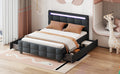 Queen Size Upholstered Platform Bed With Led Frame And 4 Drawers, Linen Fabric, Gray Gray Linen