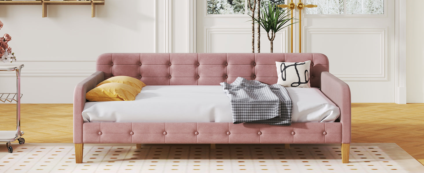 Full Size Upholstered Daybed With 4 Support Legs,Pink Full Pink Upholstered