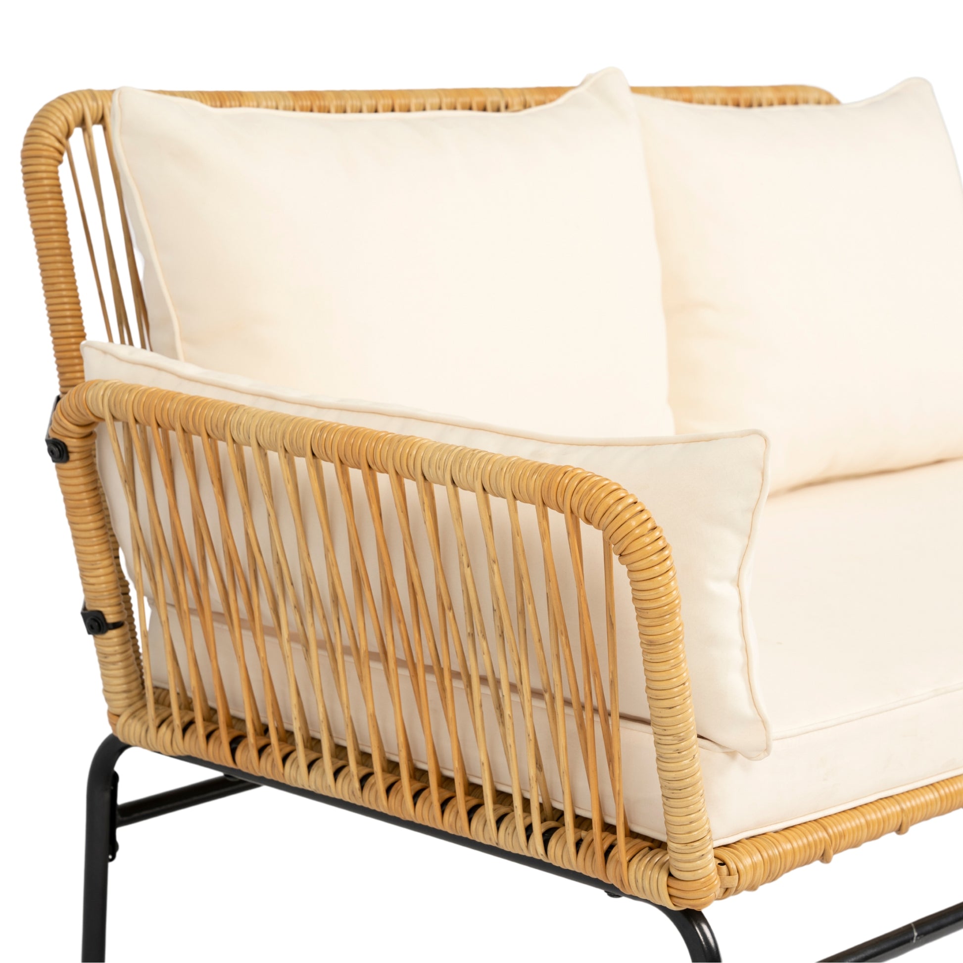 3 Pieces Outdoor Patio Wicker Furniture Sets Table And Chairs With 3.15 Inches Thick Cushion Outdoor Sofa Set Natural Yellow Wicker Creme Cushion Yes Complete Patio Set Light Yellow Rust Resistant Frame Mildew Resistant Cushion Garden & Outdoor Modern