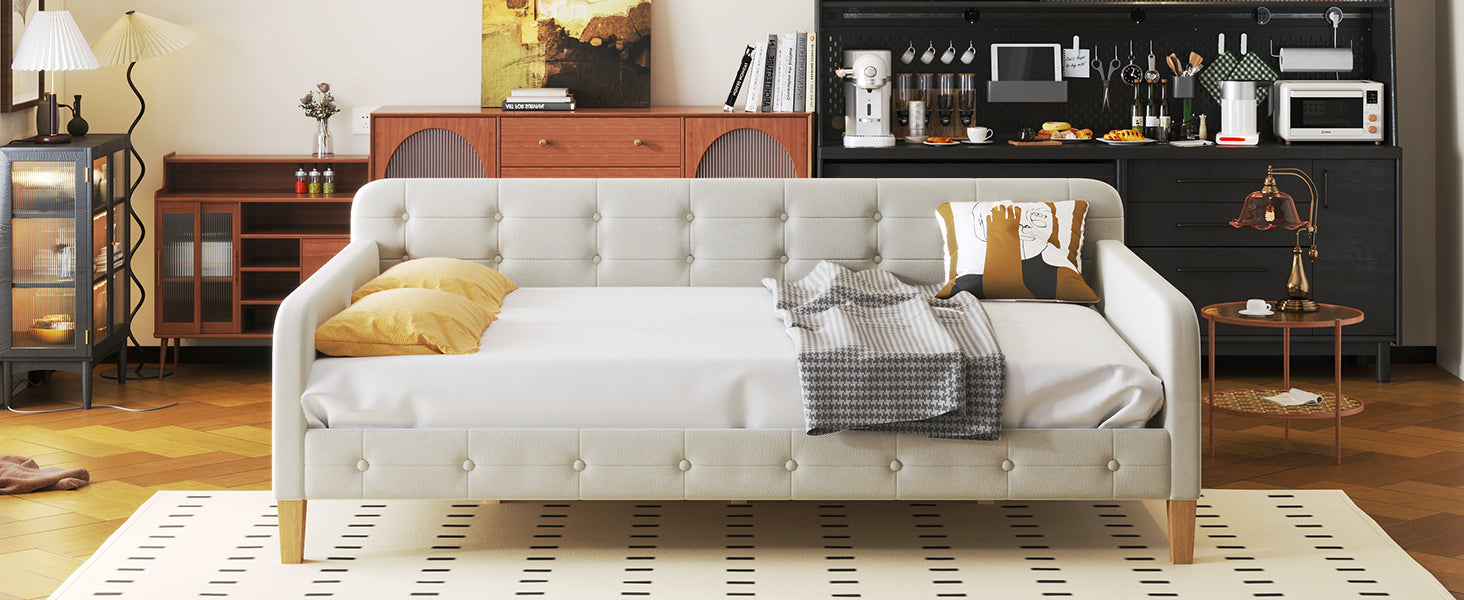 Full Size Upholstered Daybed With 4 Support Legs,White Full White Upholstered