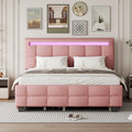 Queen Size Upholstered Platform Bed With Led Frame, With Twin Xl Size Trundle And 2 Drawers, Linen Fabric, Pink Pink Linen