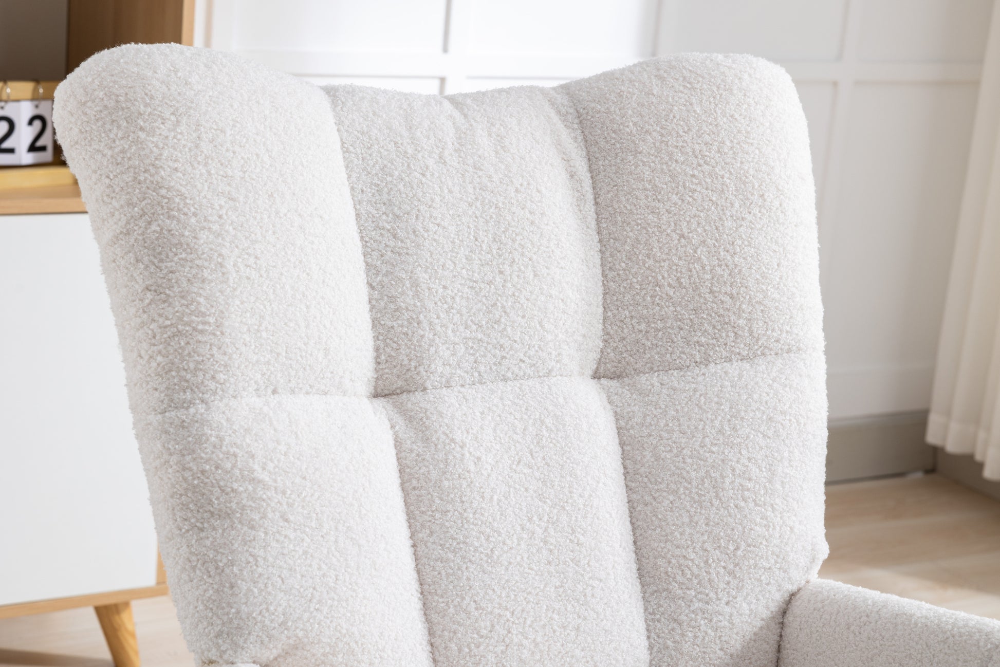 Rocking Chair With Pocket, Soft Teddy Fabric Rocking Chair For Nursery, Comfy Wingback Glider Rocker With Safe Solid Wood Base For Living Room Bedroom Balcony White White Casual Foam Teddy