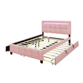 Queen Size Upholstered Platform Bed With Led Frame, With Twin Xl Size Trundle And 2 Drawers, Linen Fabric, Pink Pink Linen