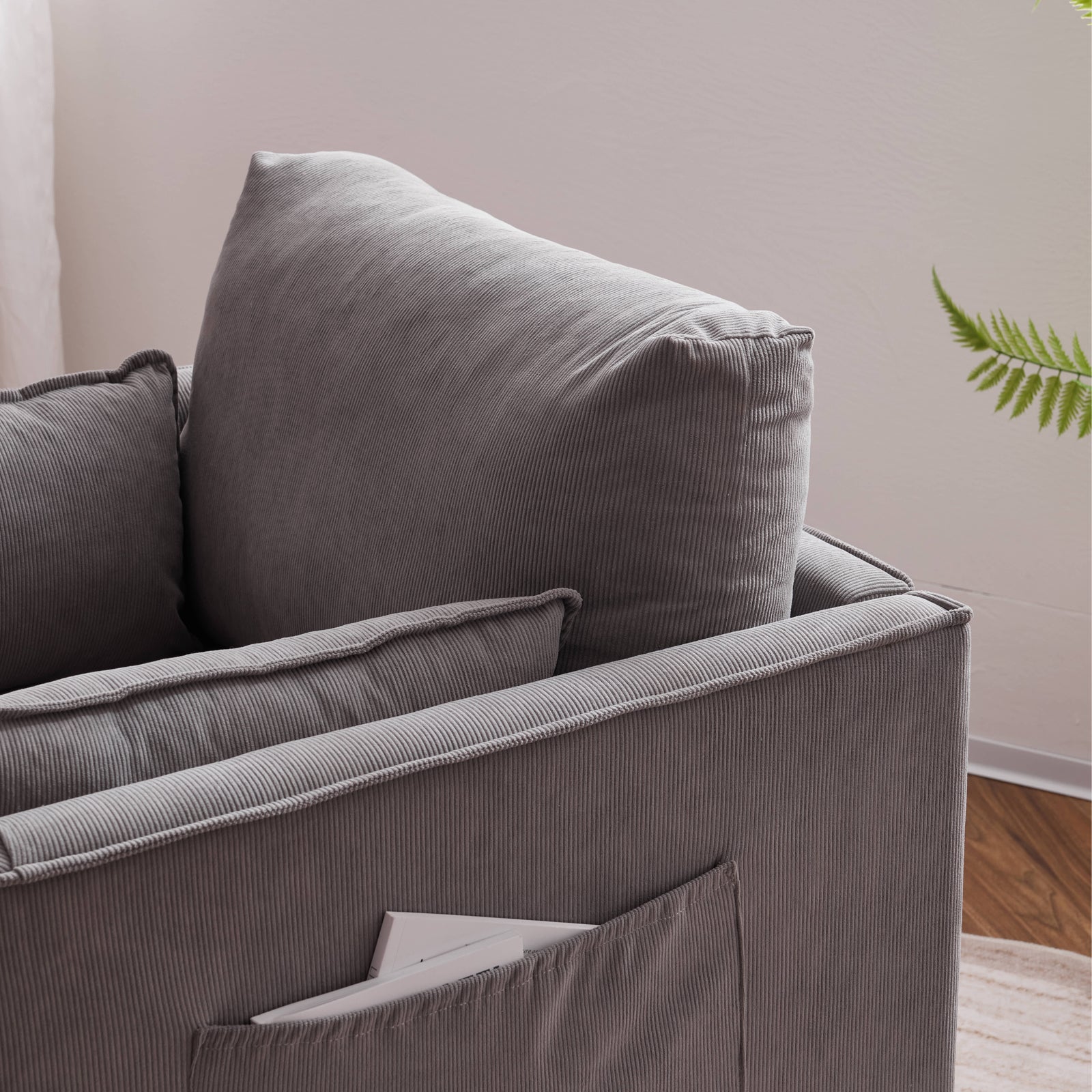 29.5 "W Modern Fabric Decorative Chair Armchair Upholstered Reading Chair Single Sofa Casual Club Chair With Solid Wooden Feet And 2 Pillow, For Living Room, Bedroom, Bed Room, Office, Corduroy Fabric Grey Foam Corduroy