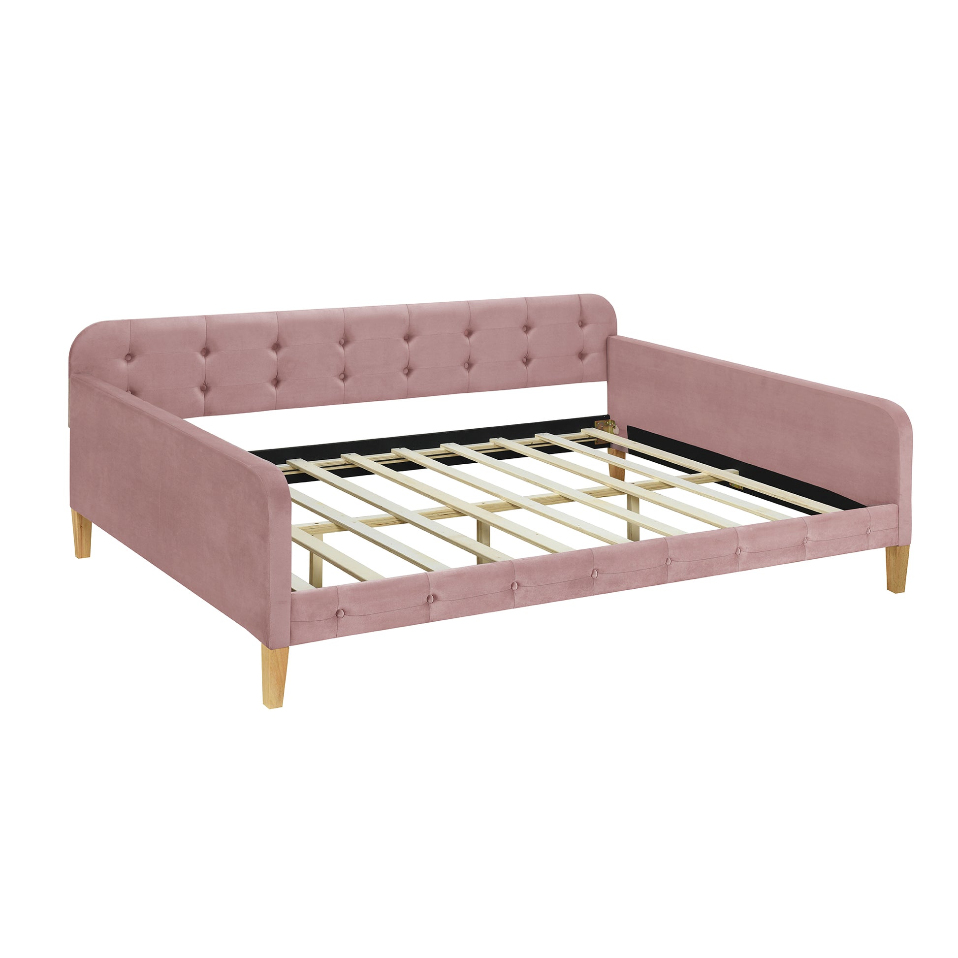 Full Size Upholstered Daybed With 4 Support Legs,Pink Full Pink Upholstered