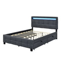 Queen Size Upholstered Platform Bed With Led Frame And 4 Drawers, Linen Fabric, Gray Gray Linen