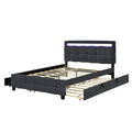 Queen Size Upholstered Platform Bed With Led Frame, With Twin Xl Size Trundle And 2 Drawers, Linen Fabric, Gray Gray Linen