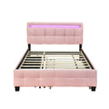 Queen Size Upholstered Platform Bed With Led Frame, With Twin Xl Size Trundle And 2 Drawers, Linen Fabric, Pink Pink Linen