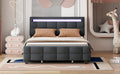 Queen Size Upholstered Platform Bed With Led Frame And 4 Drawers, Linen Fabric, Gray Gray Linen