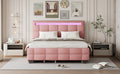 Queen Size Upholstered Platform Bed With Led Frame, With Twin Xl Size Trundle And 2 Drawers, Linen Fabric, Pink Pink Linen