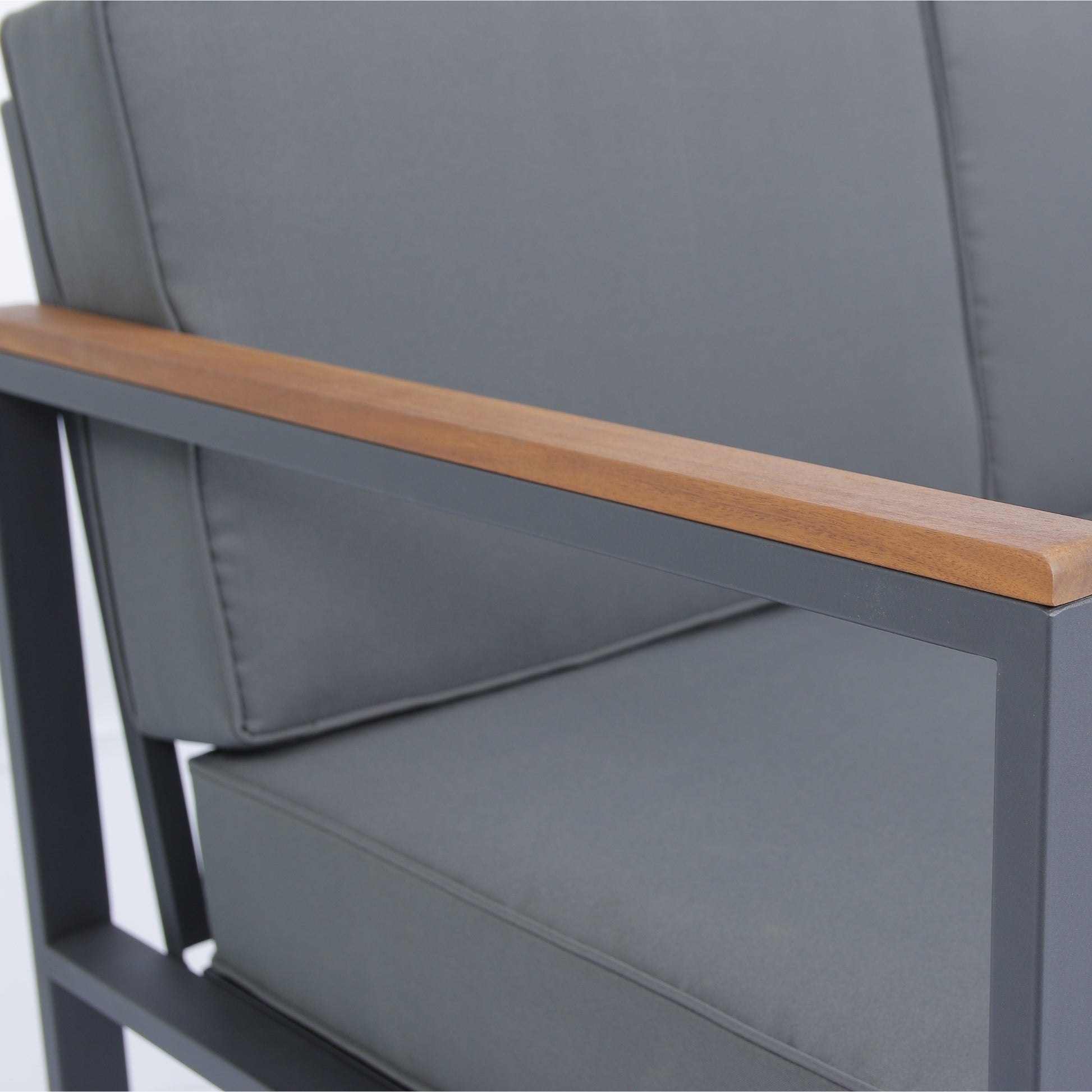 4 Piece Outdoor Sofa Set With Acacia Wood Top, Padded Patio Conversation Table Chair Set W Coffee Table For Garden, Backyard, Poolside Dark Grey Cushion Yes Complete Patio Set Dark Grey Rust Resistant Frame Mildew Resistant Cushion Garden & Outdoor