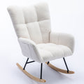 Rocking Chair With Pocket, Soft Teddy Fabric Rocking Chair For Nursery, Comfy Wingback Glider Rocker With Safe Solid Wood Base For Living Room Bedroom Balcony White White Casual Foam Teddy