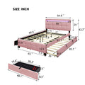 Queen Size Upholstered Platform Bed With Led Frame, With Twin Xl Size Trundle And 2 Drawers, Linen Fabric, Pink Pink Linen