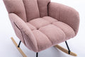 Rocking Chair With Pocket, Soft Teddy Fabric Rocking Chair For Nursery, Comfy Wingback Glider Rocker With Safe Solid Wood Base For Living Room Bedroom Balcony Pink Pink Casual Foam Teddy