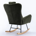 35.5 Inch Rocking Chair With Pocket, Soft Teddy Fabric Rocking Chair For Nursery, Comfy Wingback Glider Rocker With Safe Solid Wood Base For Living Room Bedroom Balcony Dark Green Dark Green Casual Foam Teddy