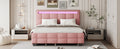 Queen Size Upholstered Platform Bed With Led Frame, With Twin Xl Size Trundle And 2 Drawers, Linen Fabric, Pink Pink Linen