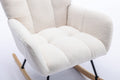 Rocking Chair With Pocket, Soft Teddy Fabric Rocking Chair For Nursery, Comfy Wingback Glider Rocker With Safe Solid Wood Base For Living Room Bedroom Balcony White White Casual Foam Teddy