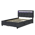Queen Size Upholstered Platform Bed With Led Frame, With Twin Xl Size Trundle And 2 Drawers, Linen Fabric, Gray Gray Linen