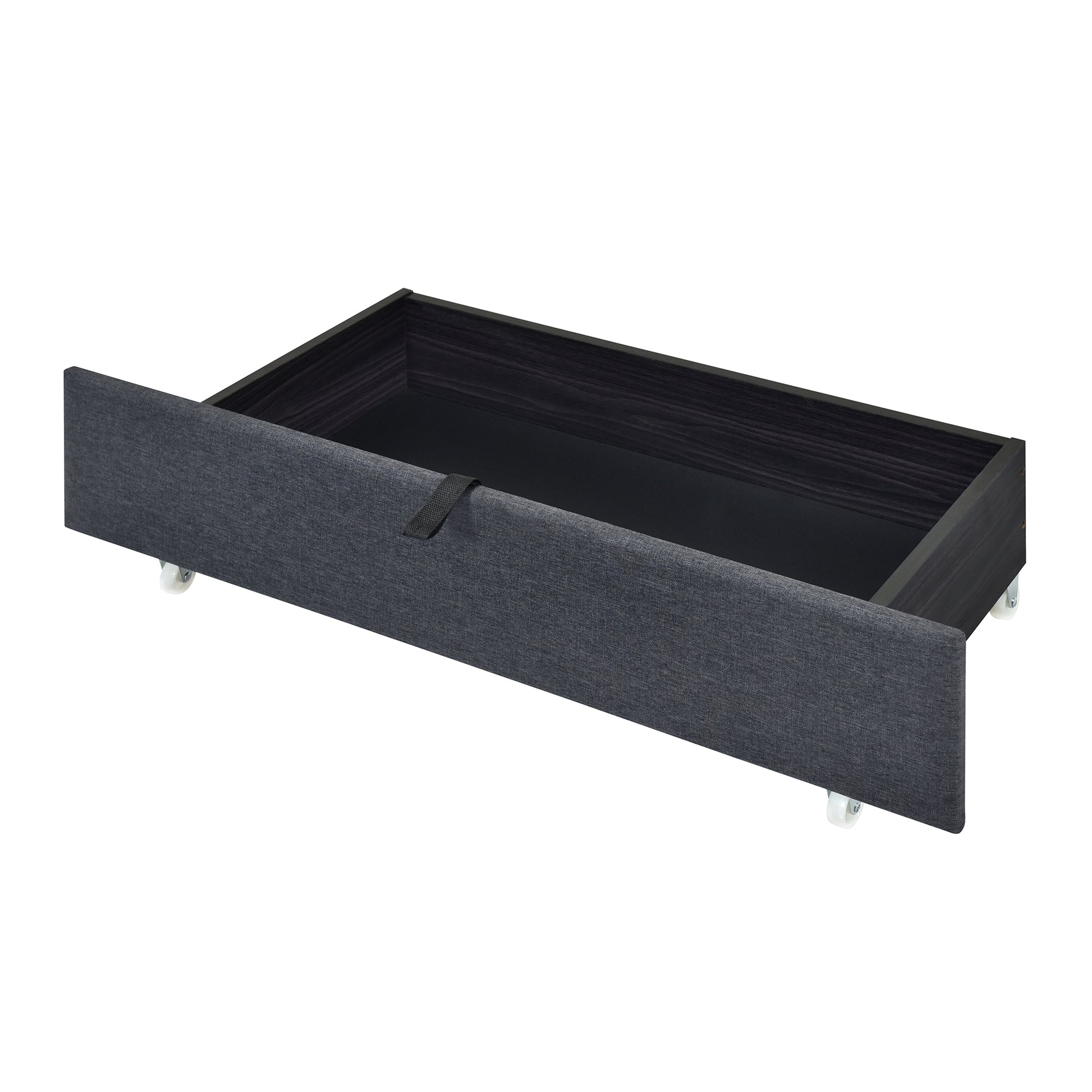 Queen Size Upholstered Platform Bed With Led Frame, With Twin Xl Size Trundle And 2 Drawers, Linen Fabric, Gray Gray Linen