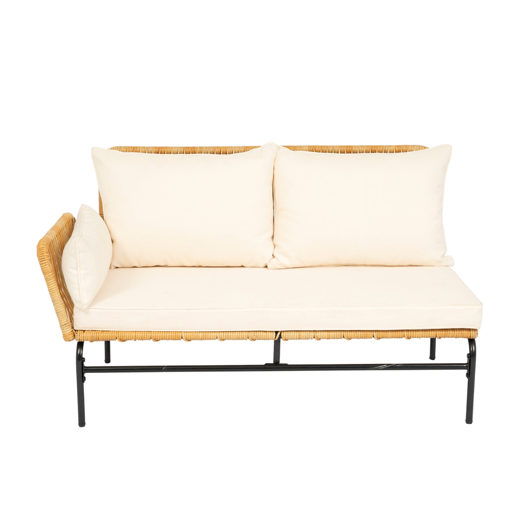 3 Pieces Outdoor Patio Wicker Furniture Sets Table And Chairs With 3.15 Inches Thick Cushion Outdoor Sofa Set Natural Yellow Wicker Creme Cushion Yes Complete Patio Set Light Yellow Rust Resistant Frame Mildew Resistant Cushion Garden & Outdoor Modern