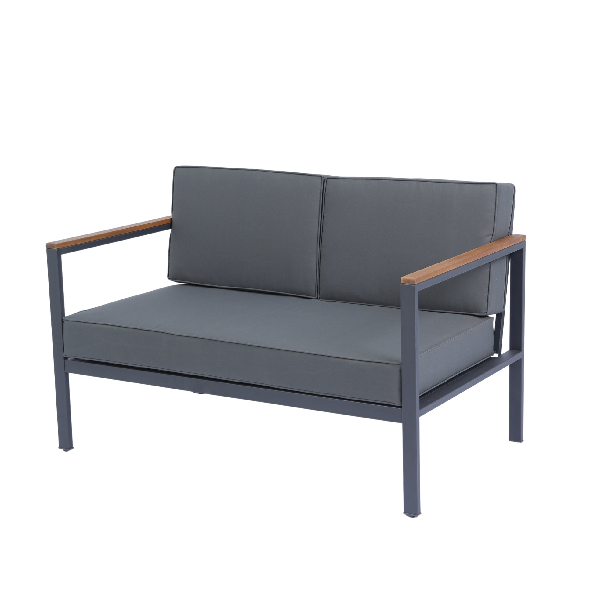 4 Piece Outdoor Sofa Set With Acacia Wood Top, Padded Patio Conversation Table Chair Set W Coffee Table For Garden, Backyard, Poolside Dark Grey Cushion Yes Complete Patio Set Dark Grey Rust Resistant Frame Mildew Resistant Cushion Garden & Outdoor