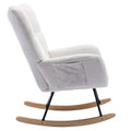 Rocking Chair With Pocket, Soft Teddy Fabric Rocking Chair For Nursery, Comfy Wingback Glider Rocker With Safe Solid Wood Base For Living Room Bedroom Balcony White White Casual Foam Teddy
