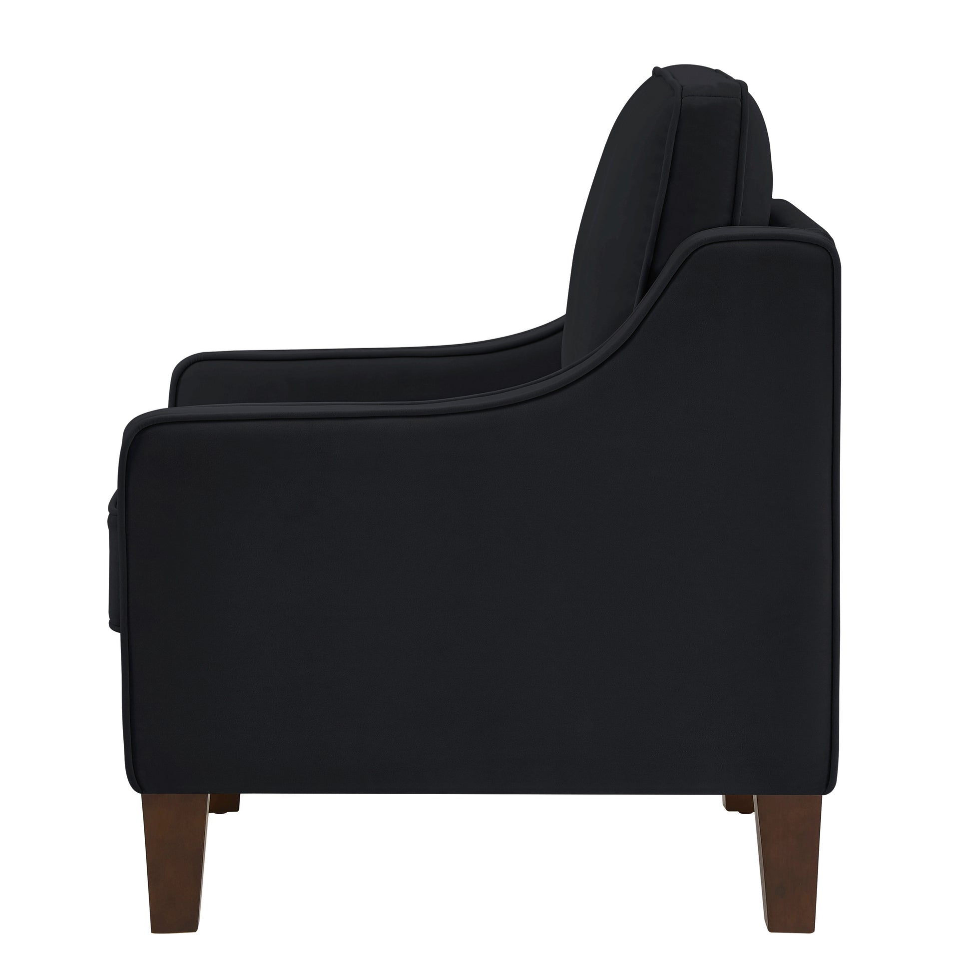 Modern Armchair, Living Room Single Seat Sofa Chair With Wooden Legs, Upholstered Velvet Accent Chair For Living Room, Bedroom,Black Black Espresso Velvet Wood Primary Living Space Medium Soft Cushion Back American Design Rubberwood Square Arms Foam
