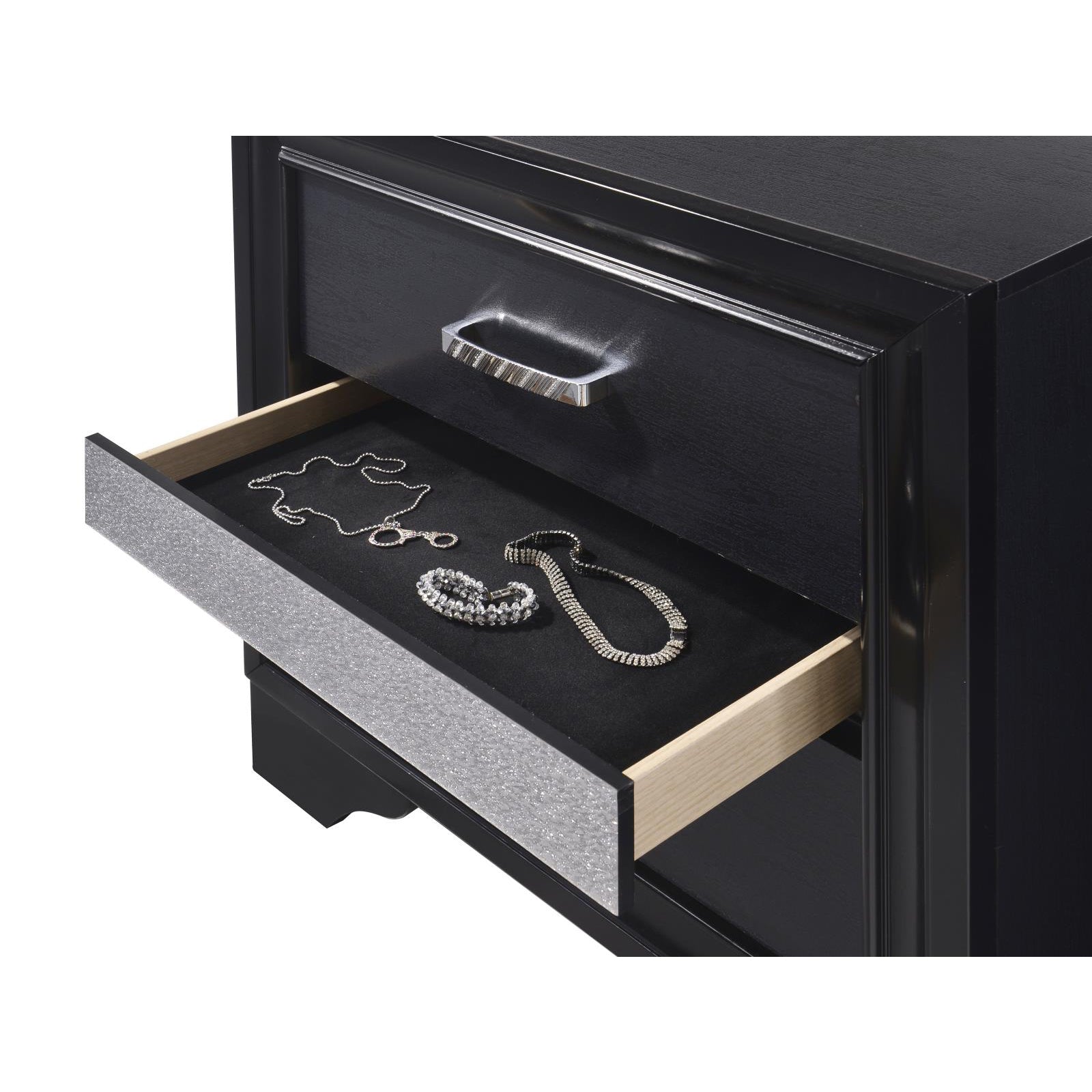 Black 2 Drawer Nightstand With Hidden Jewelry Tray Black 2 Drawers Bedroom Drawer Storage Contemporary,Modern Rubberwood Felt Lined Drawers Black Wood