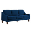 Modern 3 Person Seat Sofa Couch With Scooped Armrest Wood Legs,Upholstered Velvet 3 Seat Sofa With Removable Cushions For Livingrooom Bedroom,Navy Navy Espresso Velvet Wood Primary Living Space Medium Soft Cushion Back American Design Rubberwood Square
