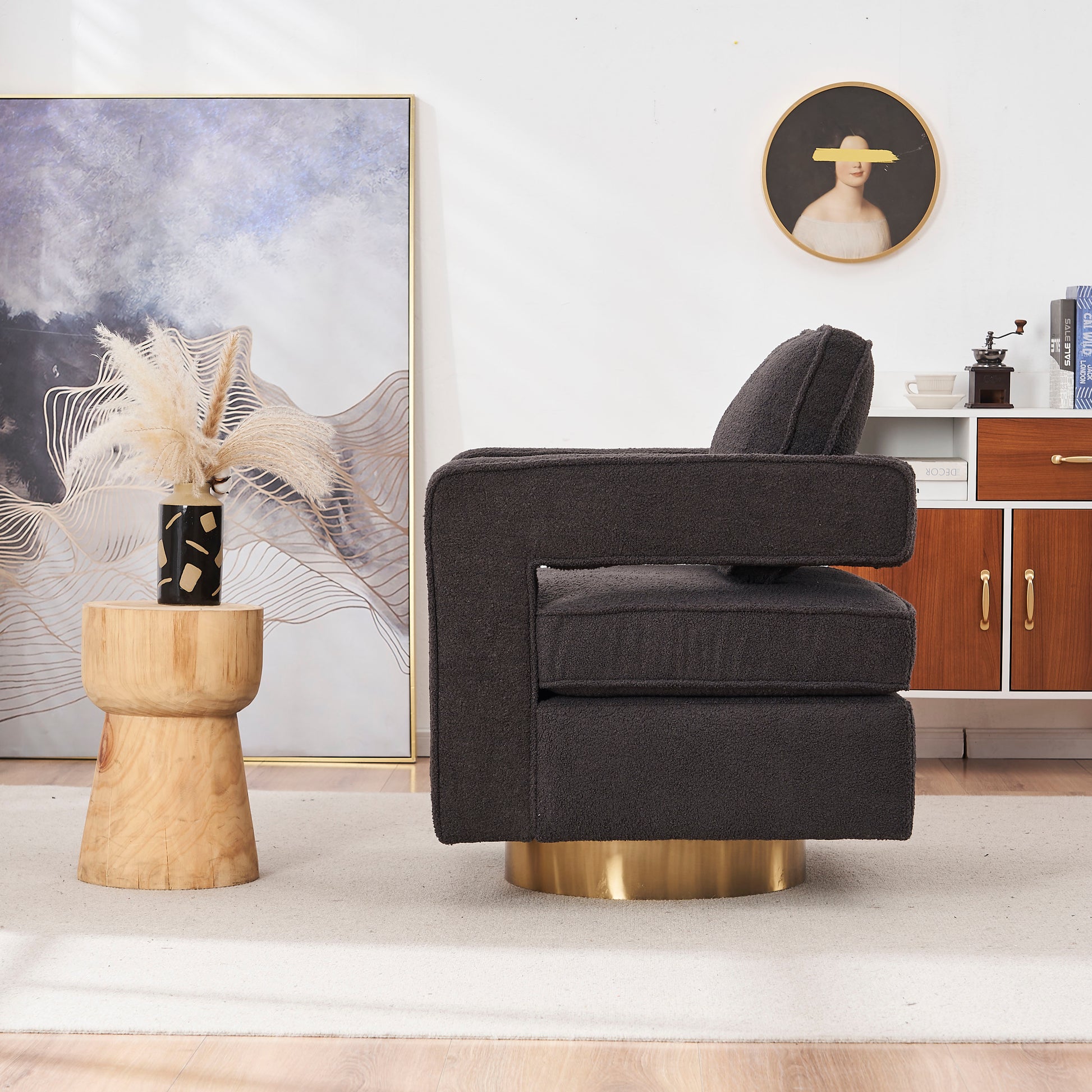 Swivel Barrel Chair For Living Room,360 Degree Swivel Club Modern Accent Single Sofa Chair, Small Leisure Arm Chair For Nursery, Hotel, Bedroom, Office Grey Primary Living Space Modern Faux Fur