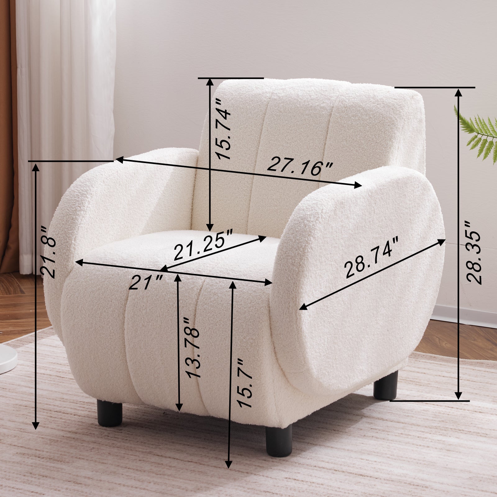 Modern Fabric Upholstered Armchair With Upholstered Reading Chair, Single Sofa, Living Room, Bedroom, Bed, Office Lounge Club Chair, Teddy Velvet White Aluminum