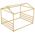 Metal House Shape Platform Bed, Gold, Queen Queen Gold Metal