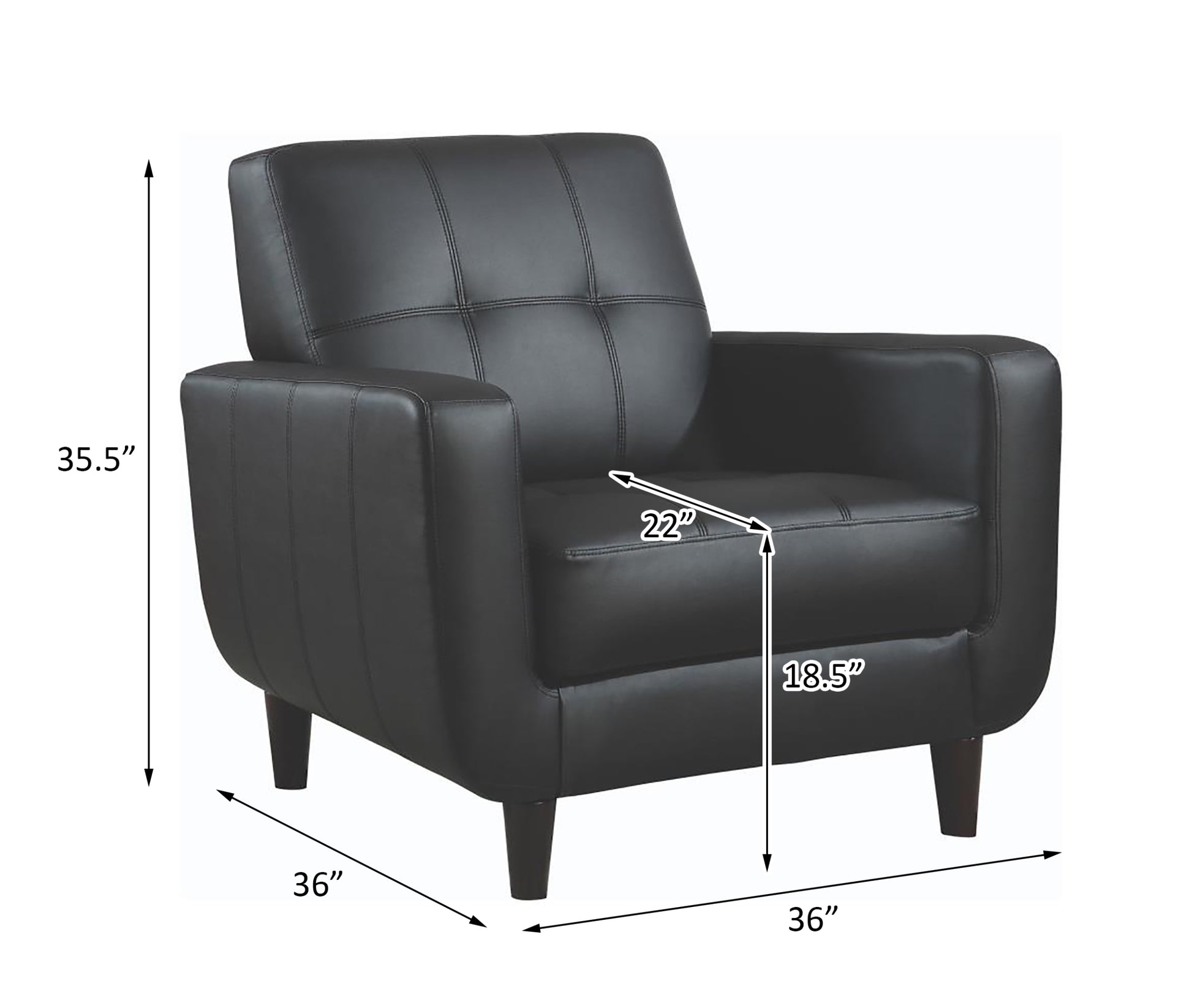 Black Track Arm Accent Chair Black Primary Living Space Contemporary,Modern Rubberwood Foam Faux Leather