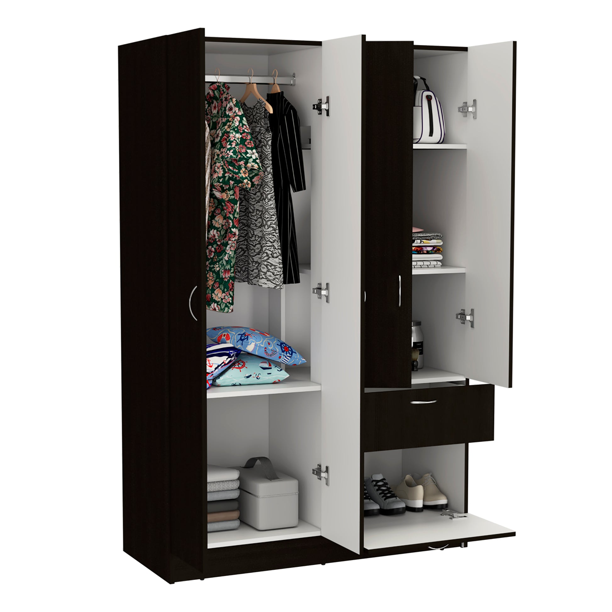 Armoire Alpes, Bedroom, Black White White Black Particle Board Particle Board