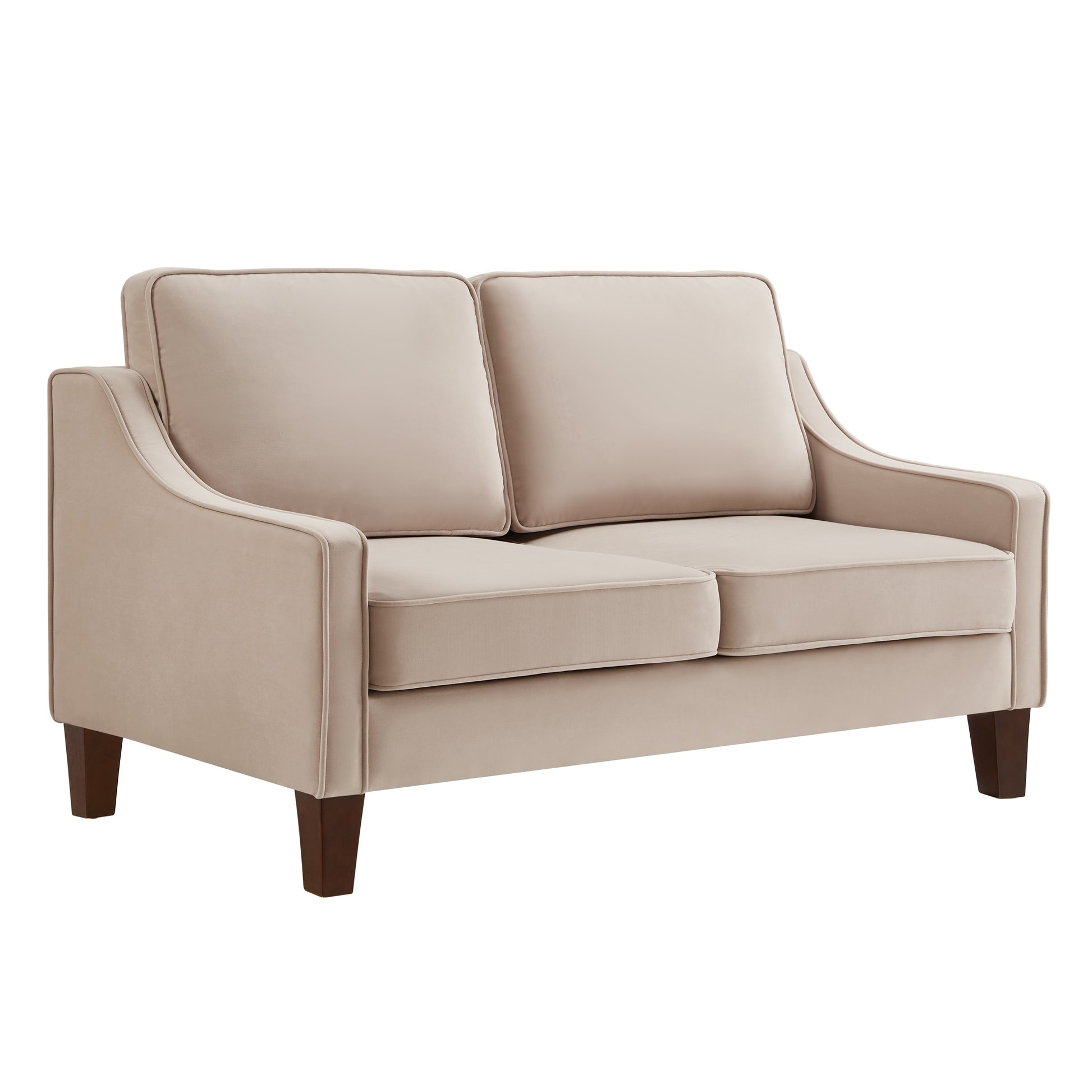 Modern Loveseat Sofa For Living Room, Upholstered Velvet Small Couch With Wooden Legs For Livingroom Bedroom, Taupe Taupe Espresso Velvet Wood Primary Living Space Medium Soft Cushion Back American Design Rubberwood Square Arms Foam Velvet 2 Seat