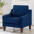 Modern Armchair, Living Room Single Seat Sofa Chair With Wooden Legs, Upholstered Velvet Accent Chair For Living Room, Bedroom,Navy Navy Espresso Velvet Wood Primary Living Space Medium Soft Cushion Back American Design Rubberwood Square Arms Foam Velvet