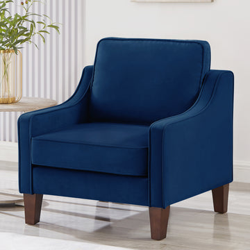 Modern Armchair, Living Room Single Seat Sofa Chair With Wooden Legs, Upholstered Velvet Accent Chair For Living Room, Bedroom,Navy Navy Espresso Velvet Wood Primary Living Space Medium Soft Cushion Back American Design Rubberwood Square Arms Foam Velvet