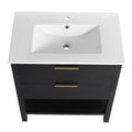 30 Inch Bathroom Vanity With Sink And 2 Soft Close Drawers, Golden Handle Bvb01030Bctg Bl9075B Black Chestnut Bathroom Modern Plywood