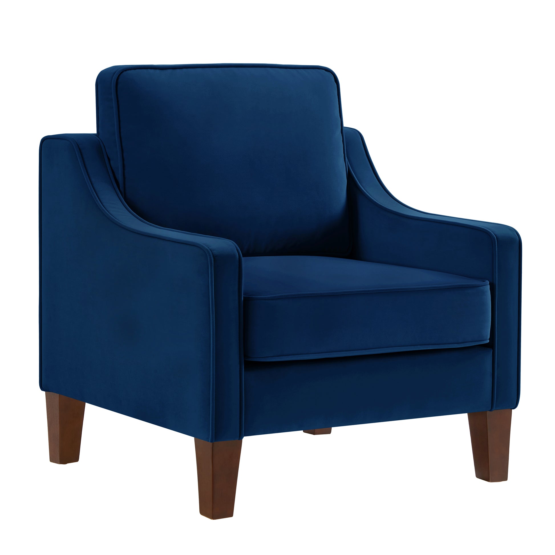 Modern Armchair, Living Room Single Seat Sofa Chair With Wooden Legs, Upholstered Velvet Accent Chair For Living Room, Bedroom,Navy Navy Espresso Velvet Wood Primary Living Space Medium Soft Cushion Back American Design Rubberwood Square Arms Foam Velvet